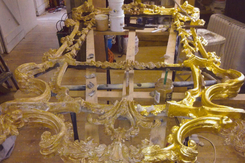Water gilded mirror-frame undergoing restoration by Decorative Effects